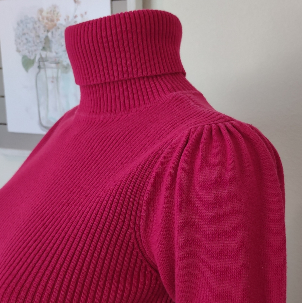 Tommy Hilfiger Red Turtleneck Rib Knit Sweater With Puffy Shoulders SzL